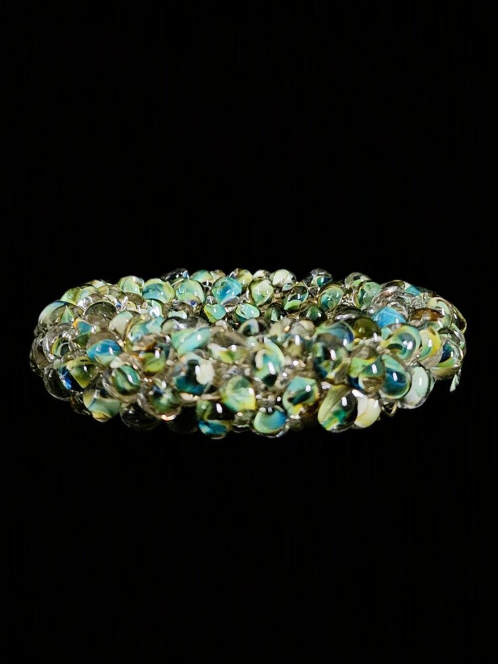 Chunky Handmade Glass Droplet Roll-On Bangle Bracelet - Blue/Green 99g